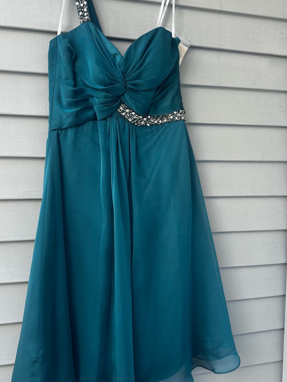 Belsoie by Jasmine Teal One-Shoulder Beaded Dress — Size 10 — NWT